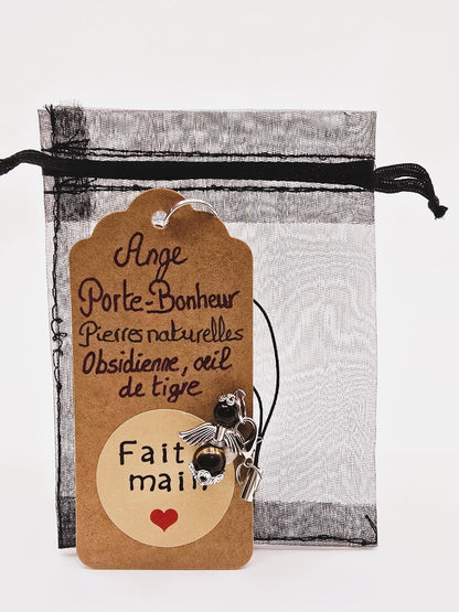 Ange porte-bonheur - Obsidienne et oeil du tigre