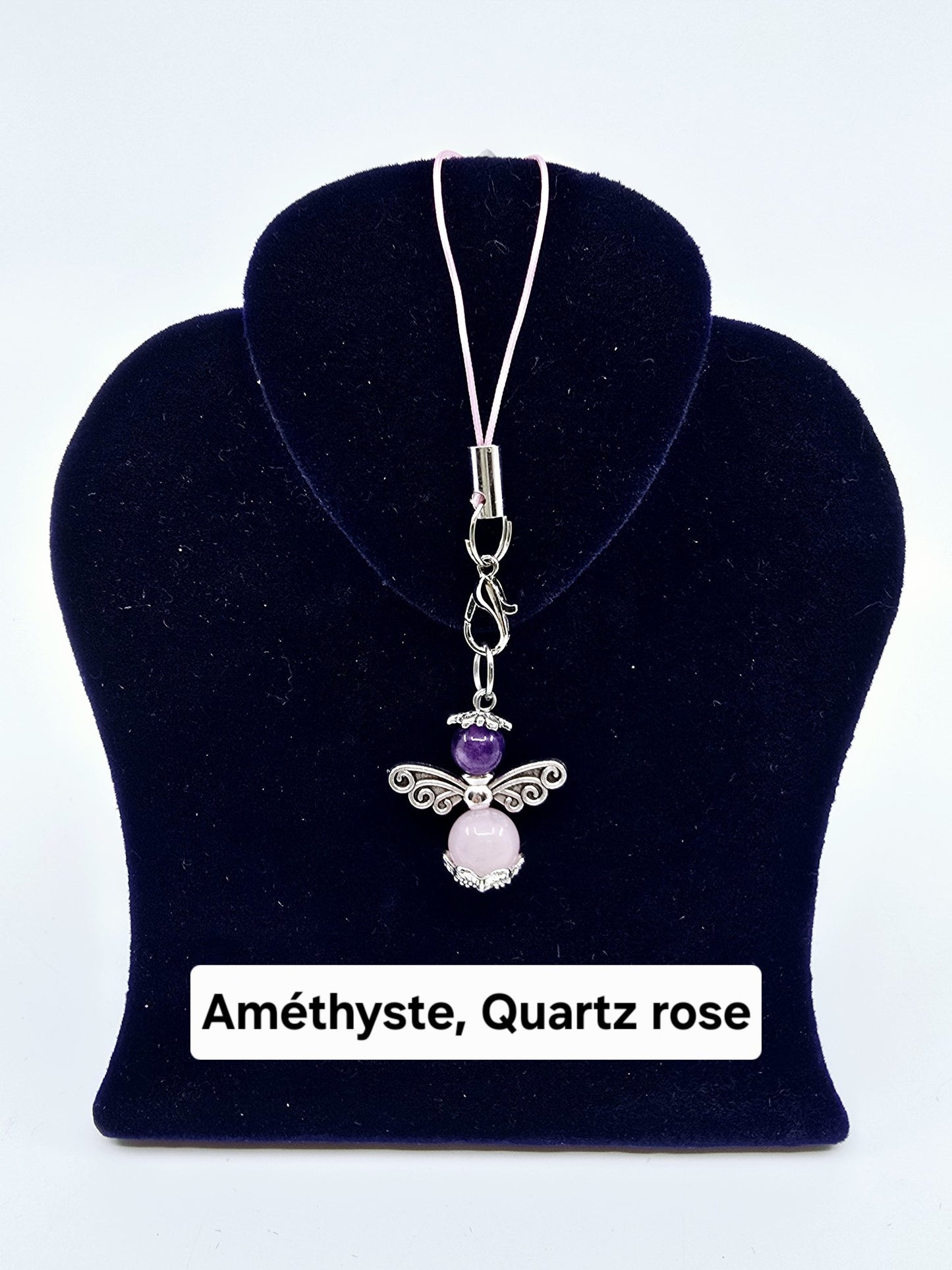 Ange porte-bonheur - Améthyste et Quartz rose libellule