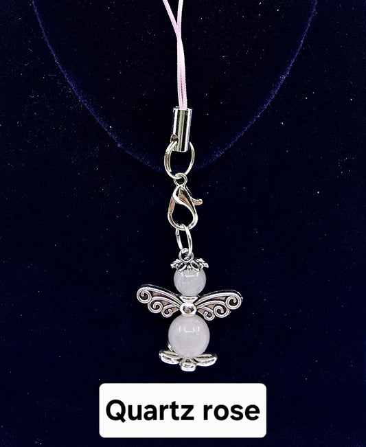 Ange porte-bonheur - Quartz rose libellule