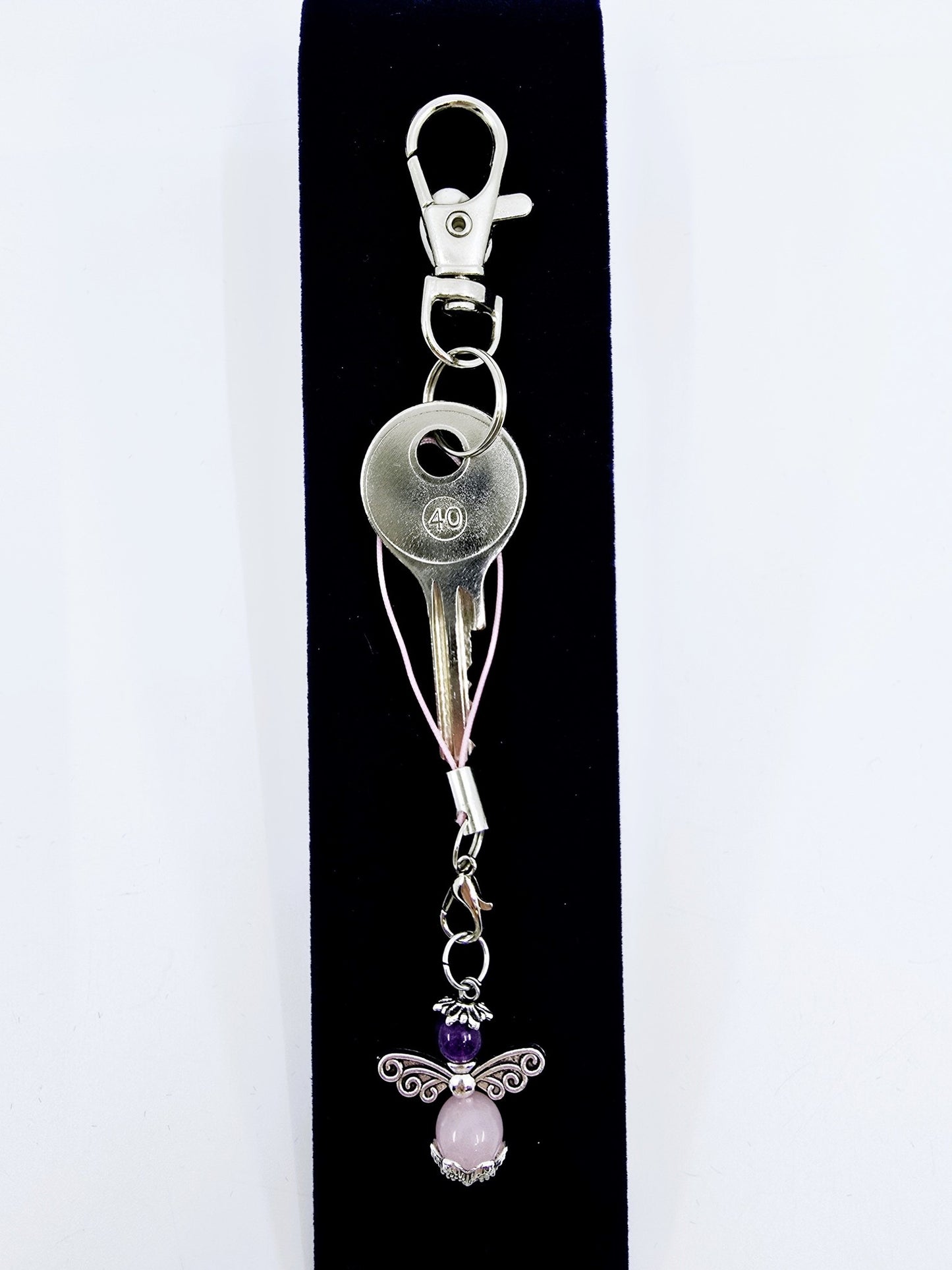 Ange porte-bonheur - Améthyste et Quartz rose libellule