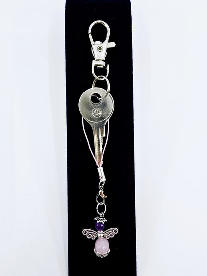 Ange porte-bonheur - Améthyste et Quartz rose libellule