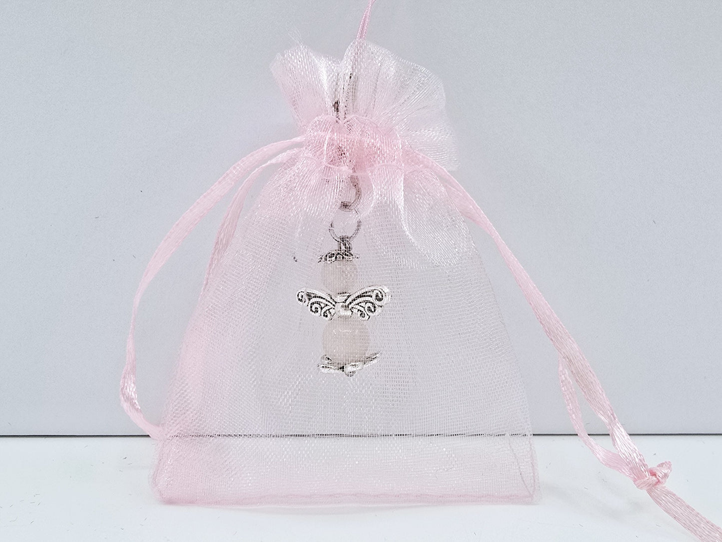 Ange porte-bonheur - Quartz rose libellule