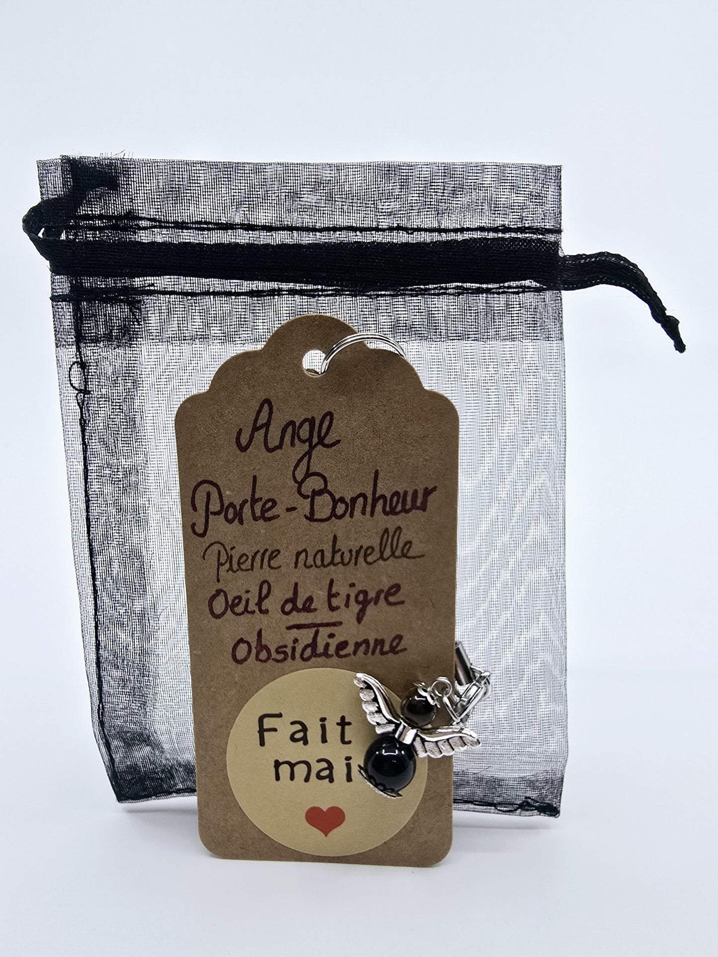 Ange porte-bonheur - Oeil du tigre et obsidienne