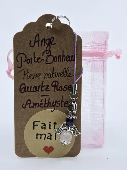Ange porte-bonheur - Améthyste et Quartz rose