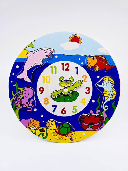 Puzzle horloge en bois – Animaux marins