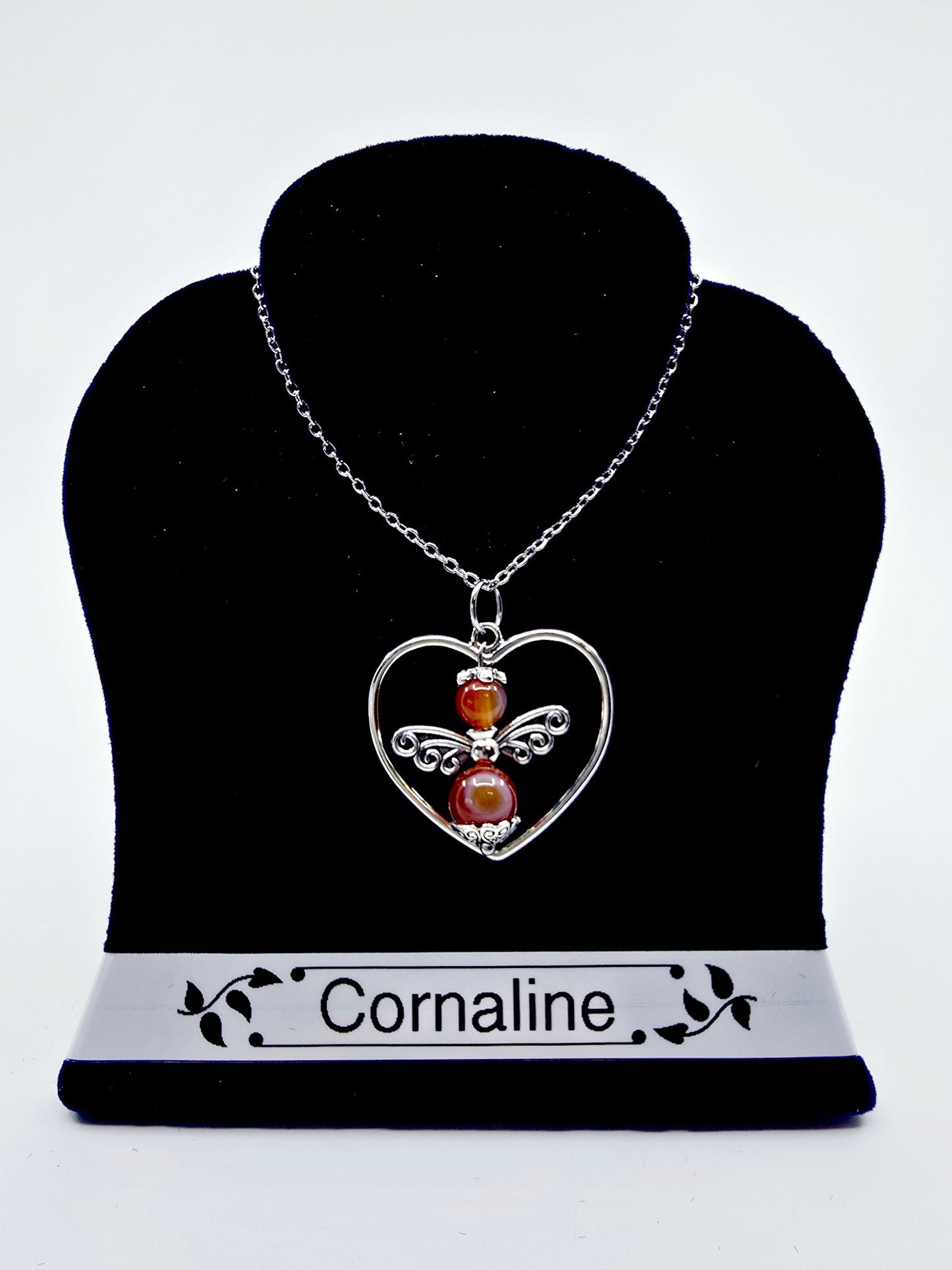 Collier coeur ange porte-bonheur - Cornaline