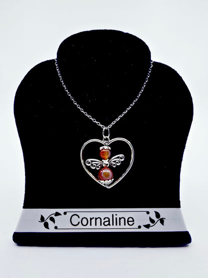 Collier coeur ange porte-bonheur - Cornaline