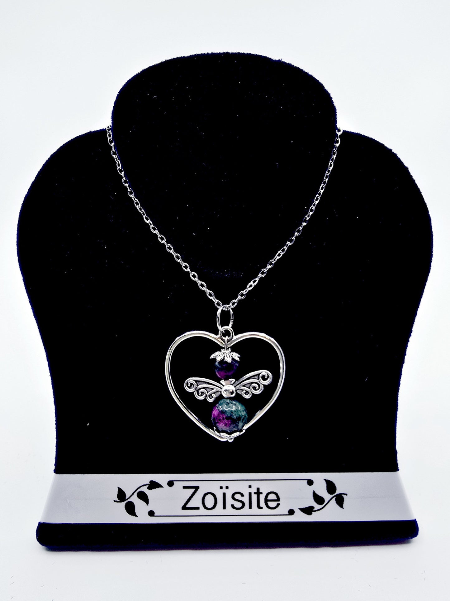 Collier coeur ange porte-bonheur - Zoïsite