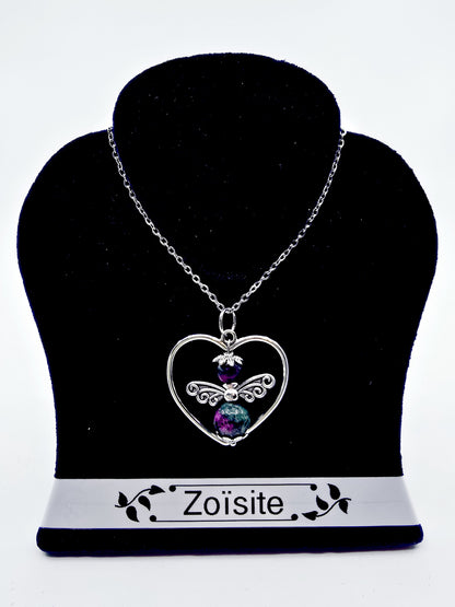 Collier coeur ange porte-bonheur - Zoïsite