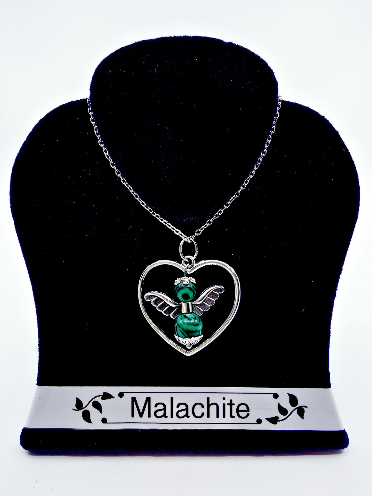 Collier coeur ange porte-bonheur - Malachite