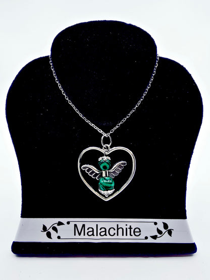 Collier coeur ange porte-bonheur - Malachite