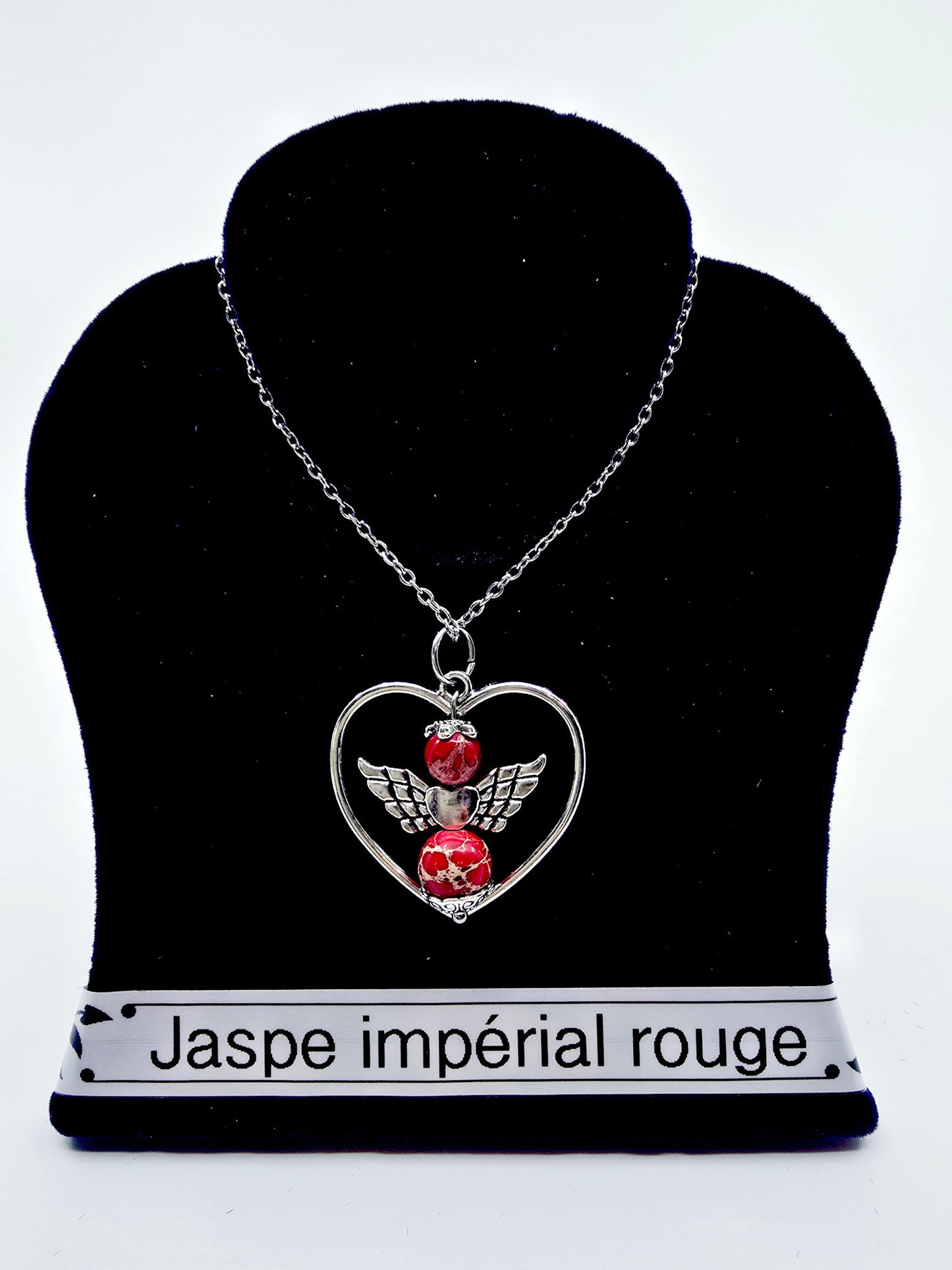 Collier coeur ange porte-bonheur - Jaspe impérial