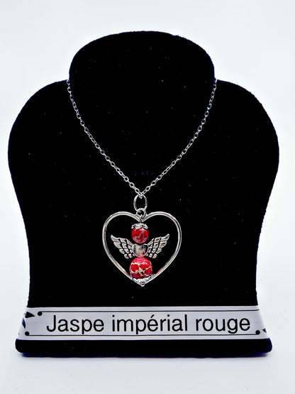 Collier coeur ange porte-bonheur - Jaspe impérial