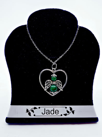 Collier coeur ange porte-bonheur - Jade vert