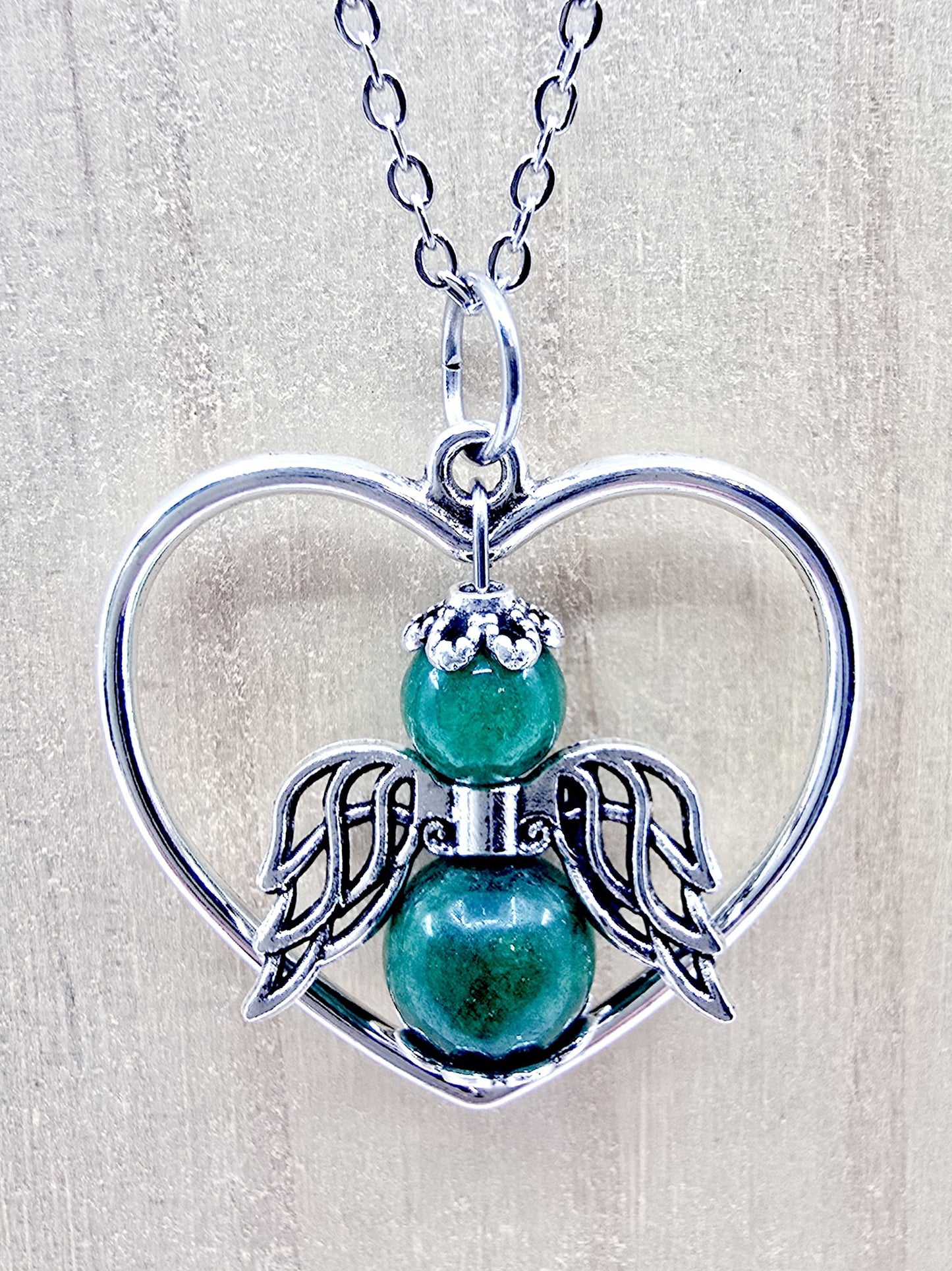 Collier coeur ange porte-bonheur - Jade vert