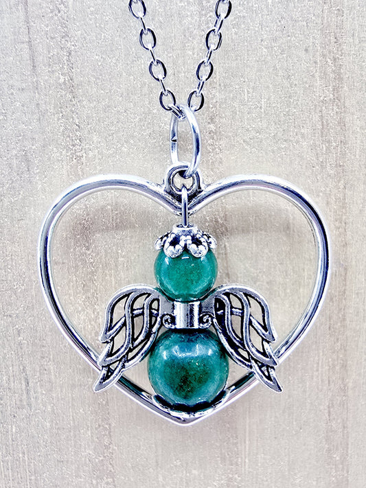 Collier coeur ange porte-bonheur - Jade vert