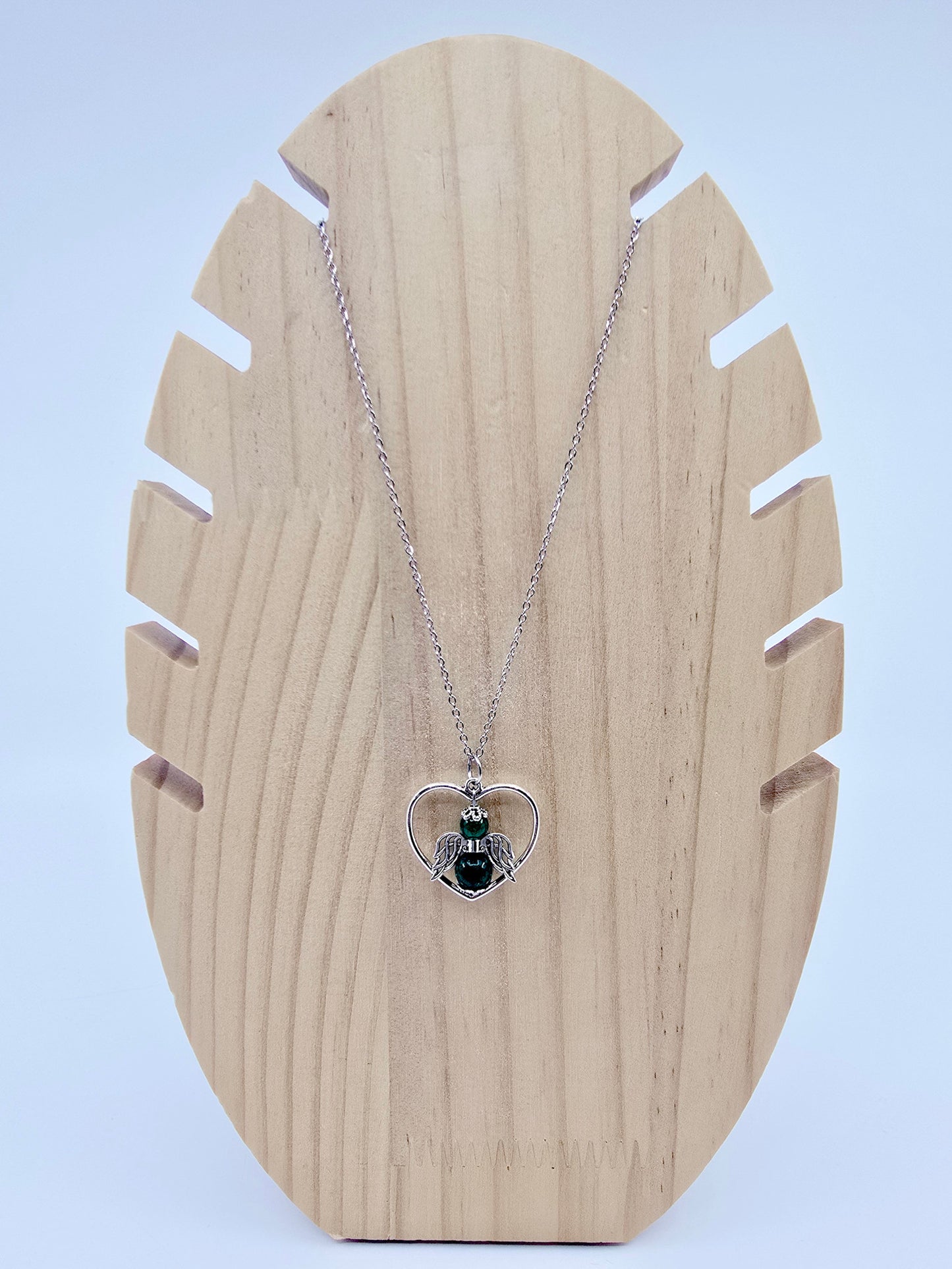 Collier coeur ange porte-bonheur - Jade vert