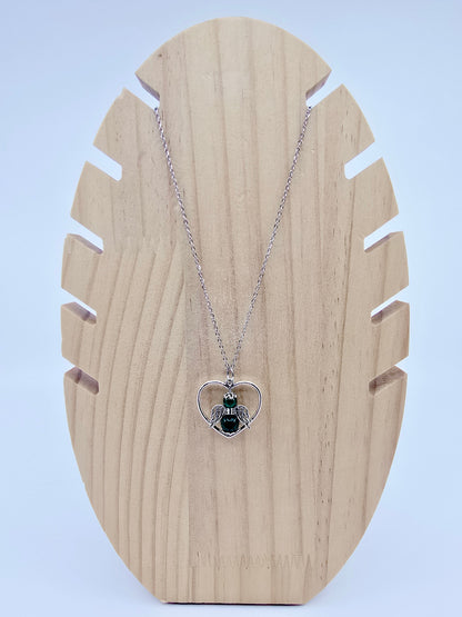 Collier coeur ange porte-bonheur - Jade vert