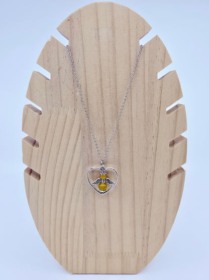 Collier coeur ange porte-bonheur - Agate jaune
