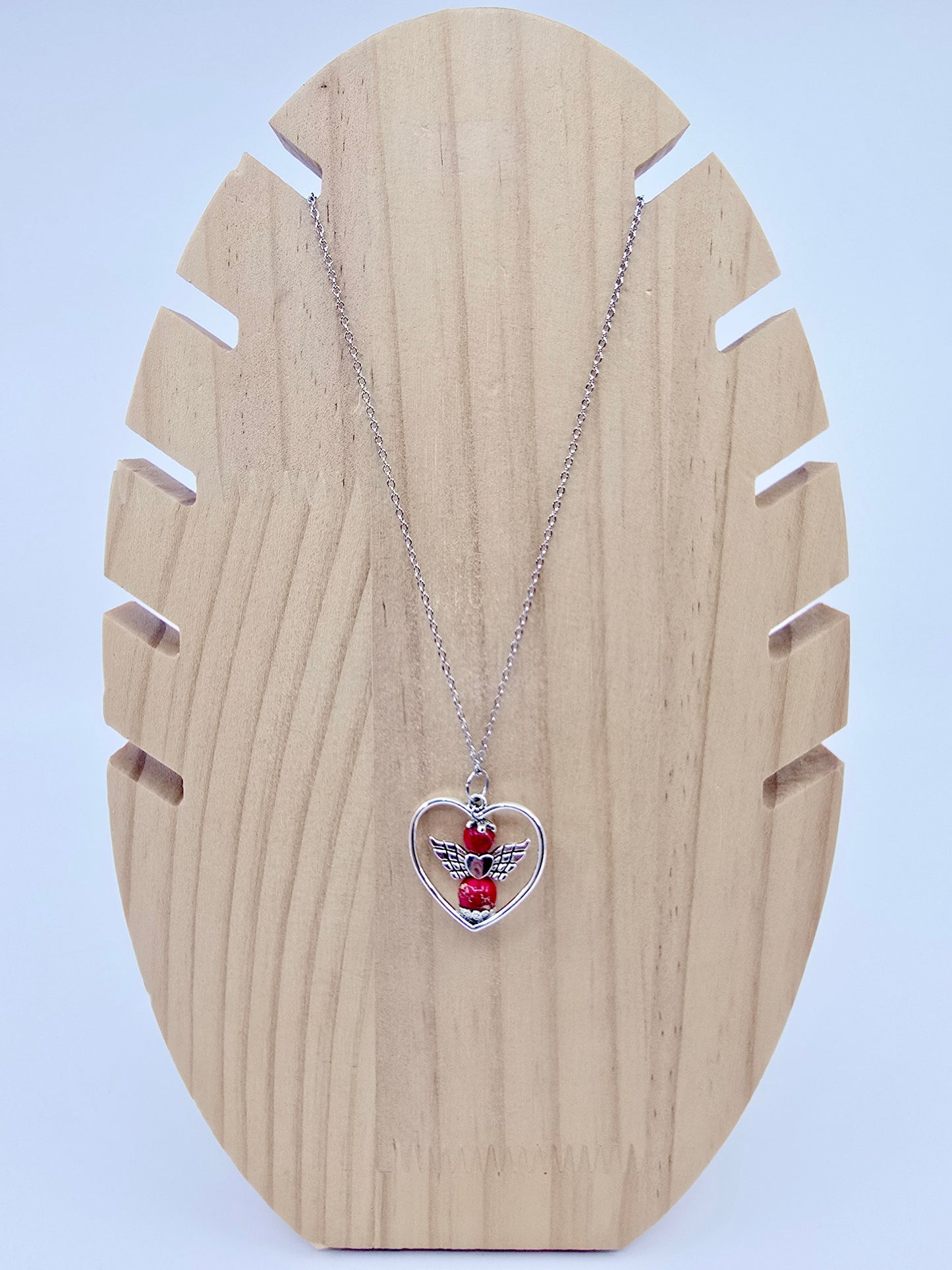 Collier coeur ange porte-bonheur - Jaspe impérial