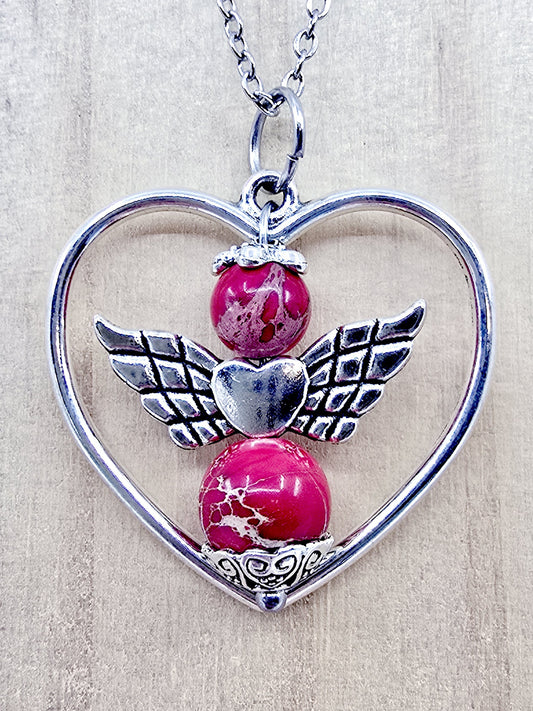 Collier coeur ange porte-bonheur - Jaspe impérial