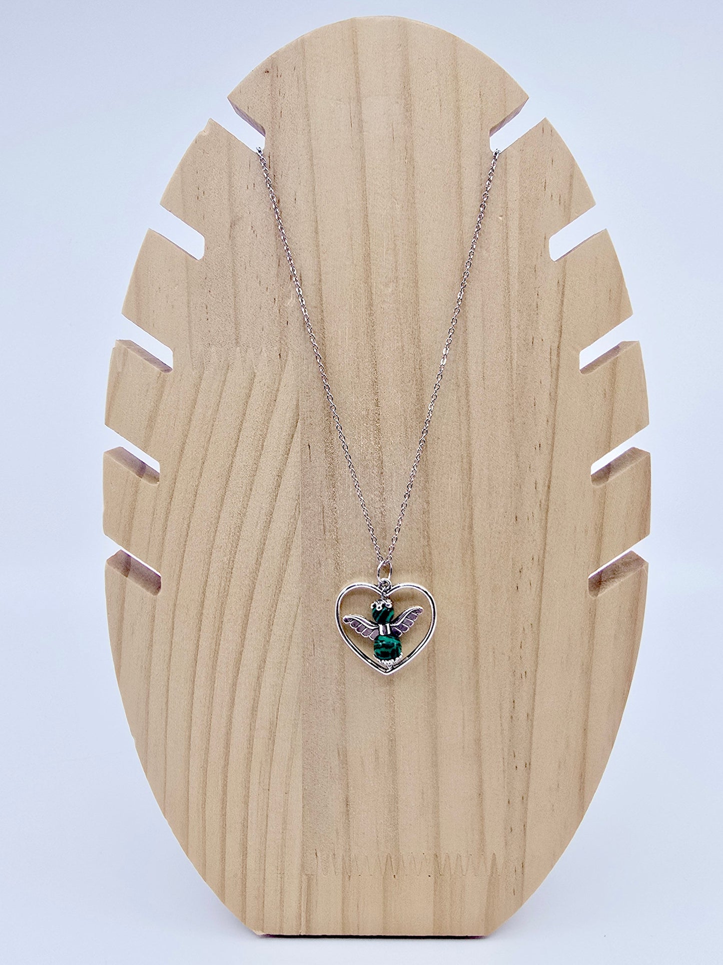 Collier coeur ange porte-bonheur - Malachite