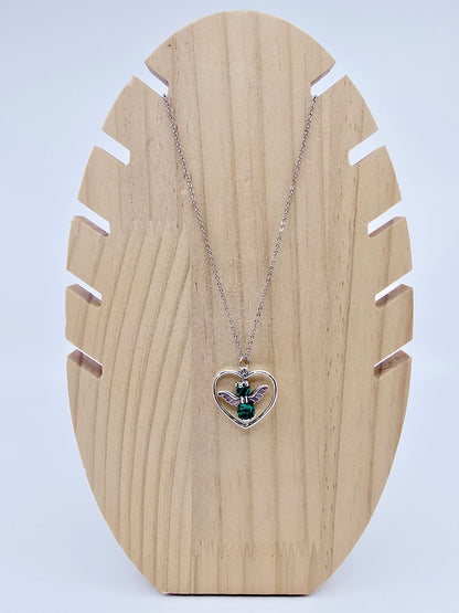 Collier coeur ange porte-bonheur - Malachite