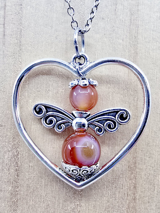 Collier coeur ange porte-bonheur - Cornaline