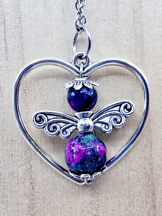 Collier coeur ange porte-bonheur - Zoïsite