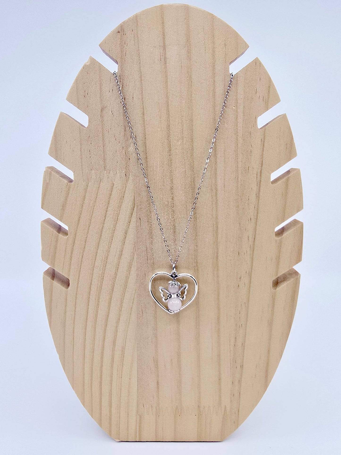 Collier coeur ange porte-bonheur - Quartz rose