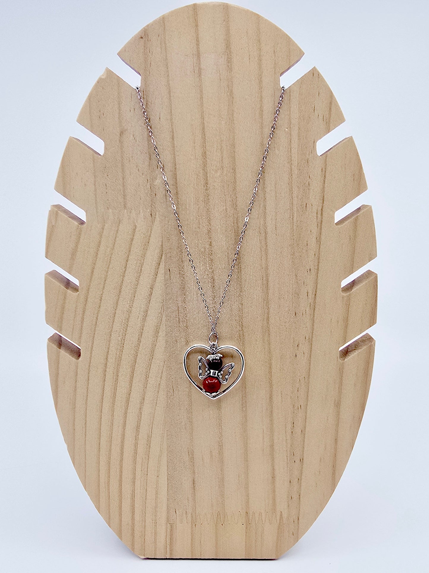 Collier coeur ange porte-bonheur - Jaspe rouge