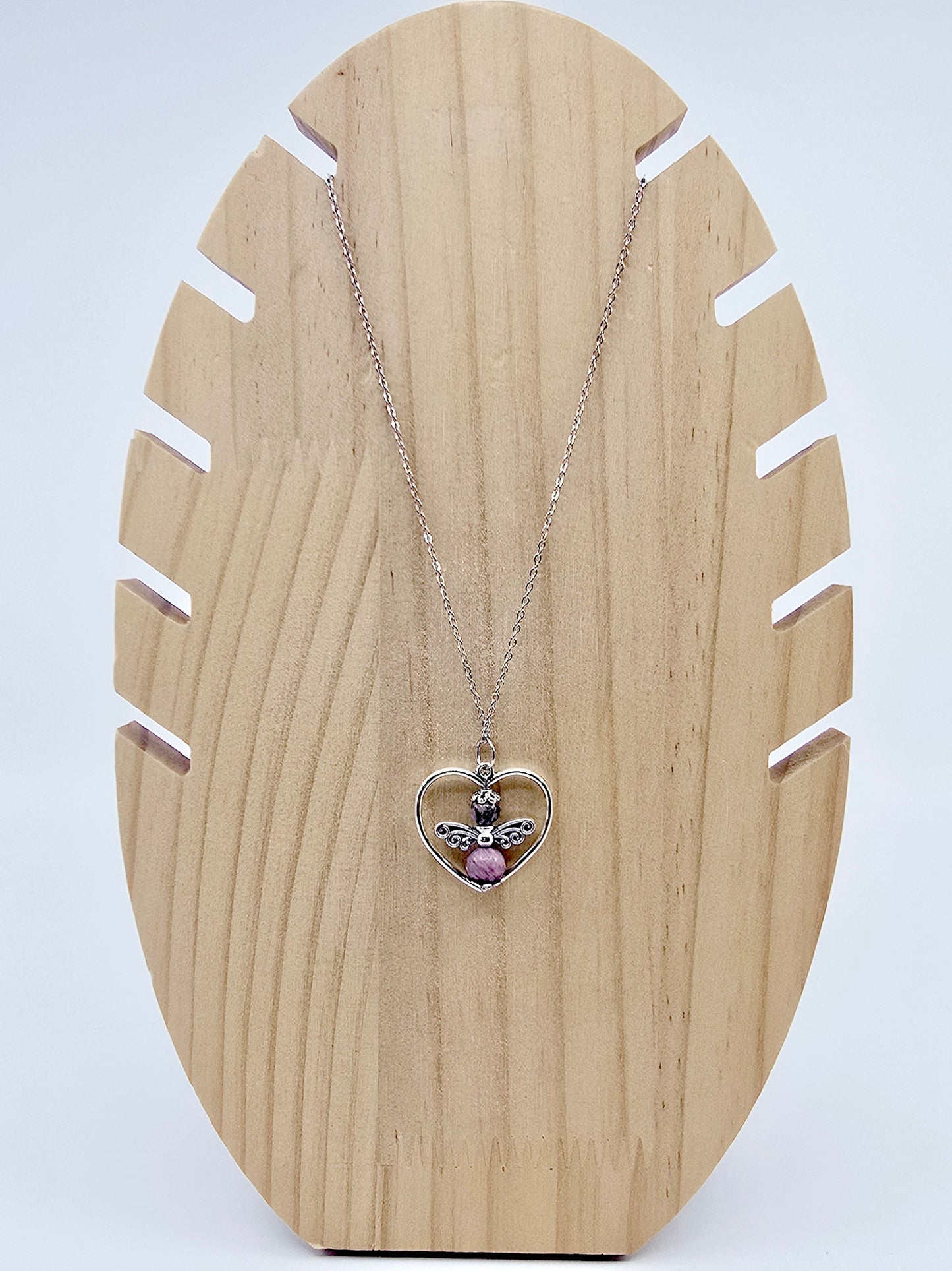 Collier coeur ange porte-bonheur - Rhodonite