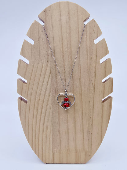 Collier coeur ange porte-bonheur - Howlite rouge