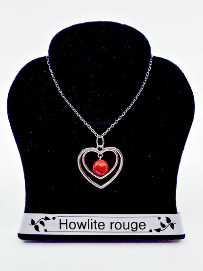 Collier duo de coeurs - Howlite rouge