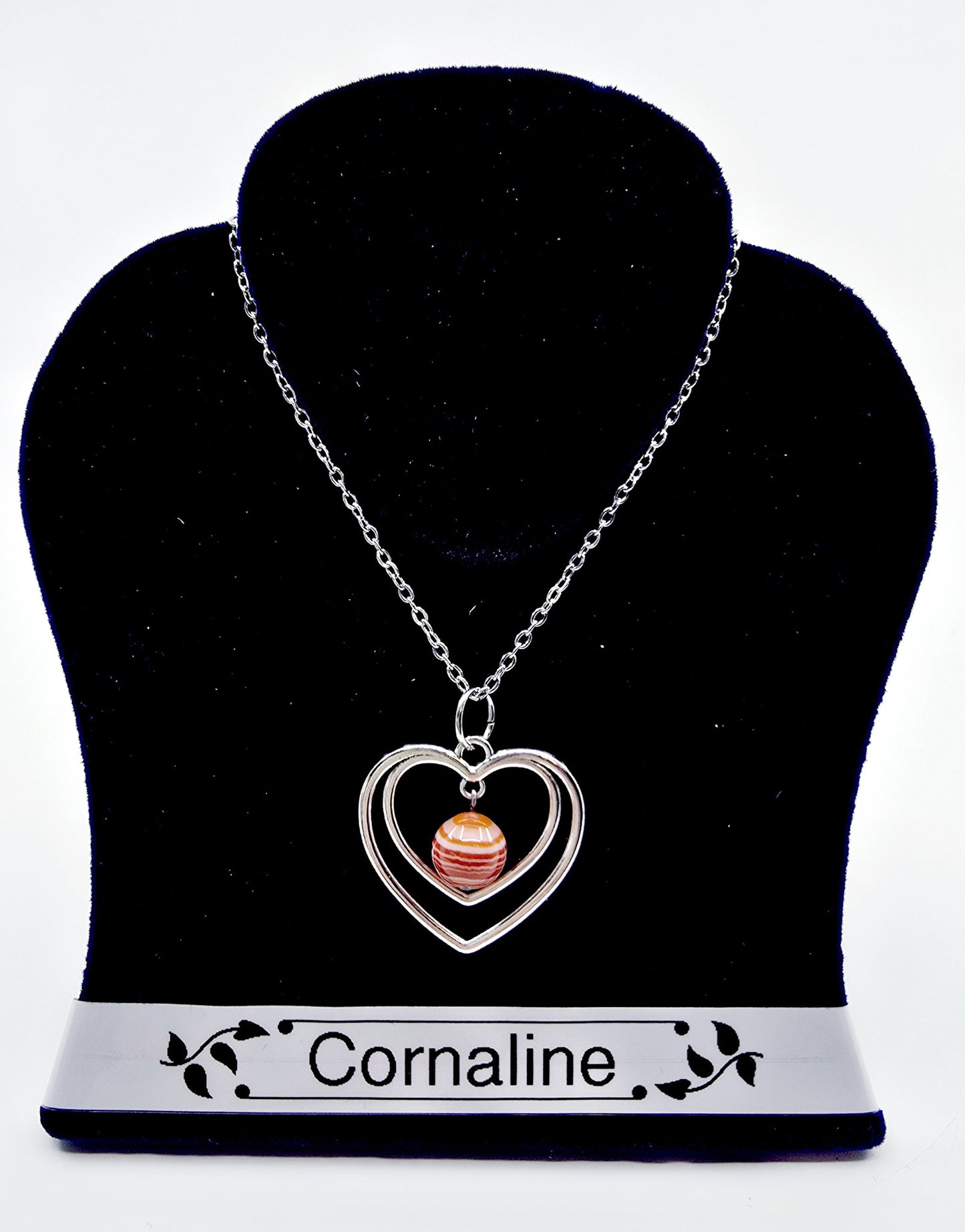 Collier duo de coeurs - Cornaline