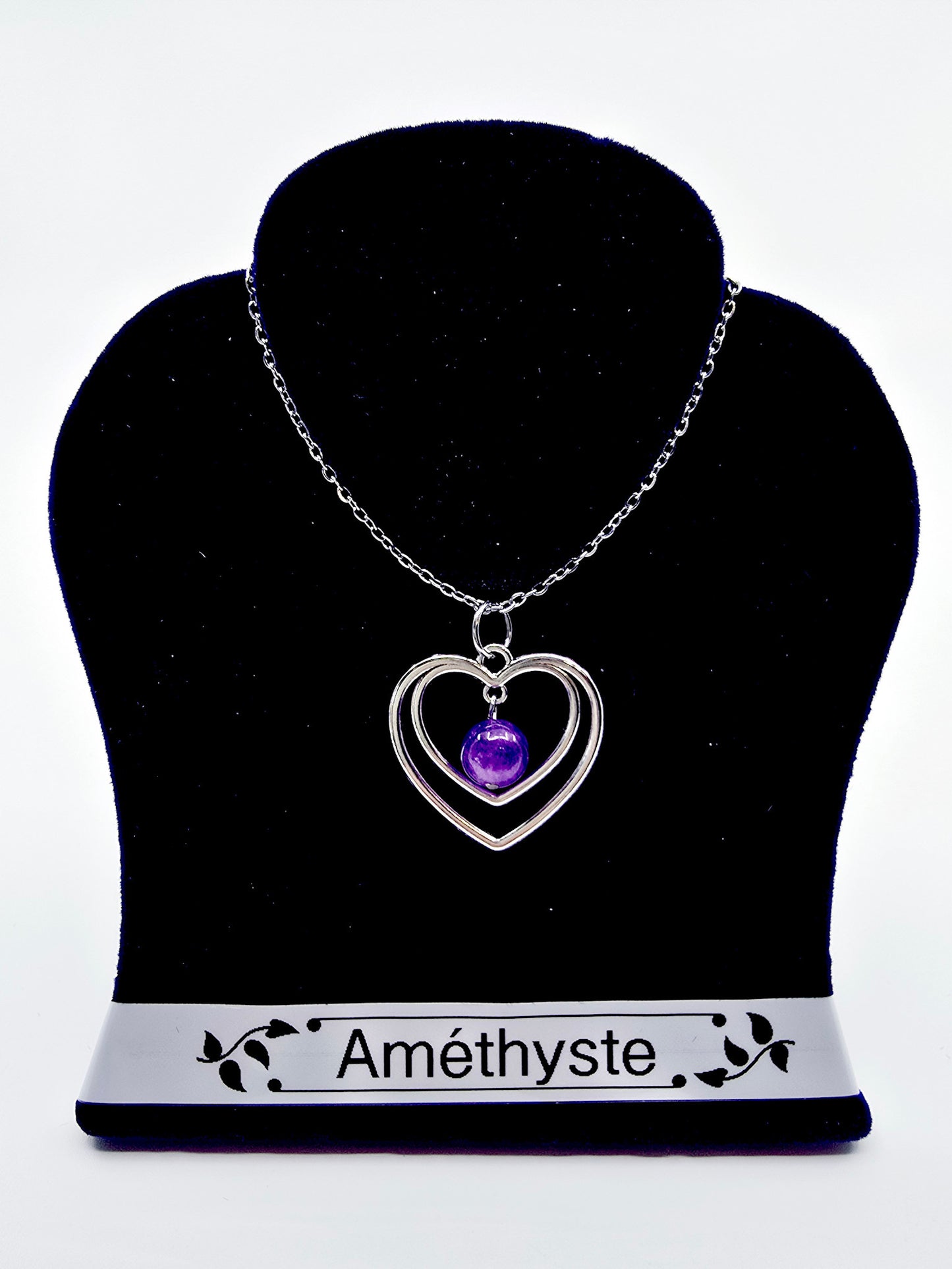 Collier duo de coeurs - Améthyste