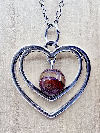 Collier duo de coeurs - Oeil de tigre rouge