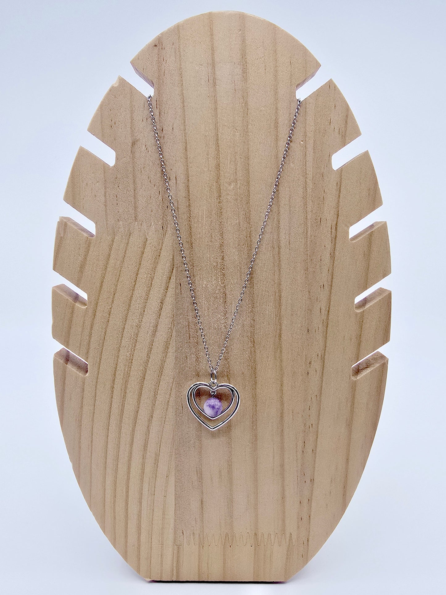 Collier duo de coeurs - Lépidolite