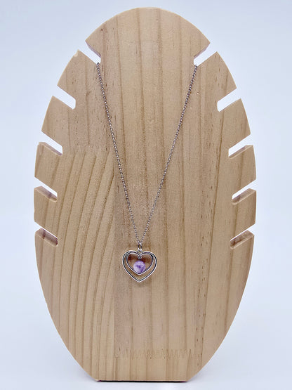 Collier duo de coeurs - Lépidolite