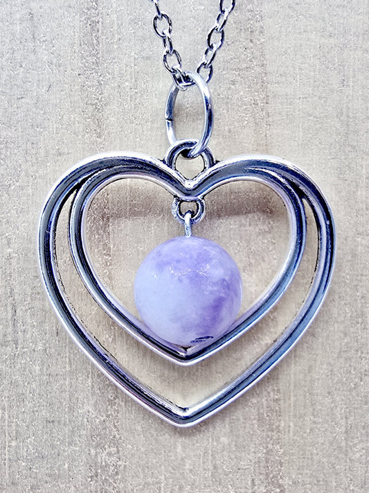 Collier duo de coeurs - Lépidolite