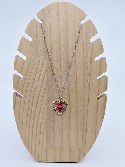 Collier duo de coeurs - Howlite rouge