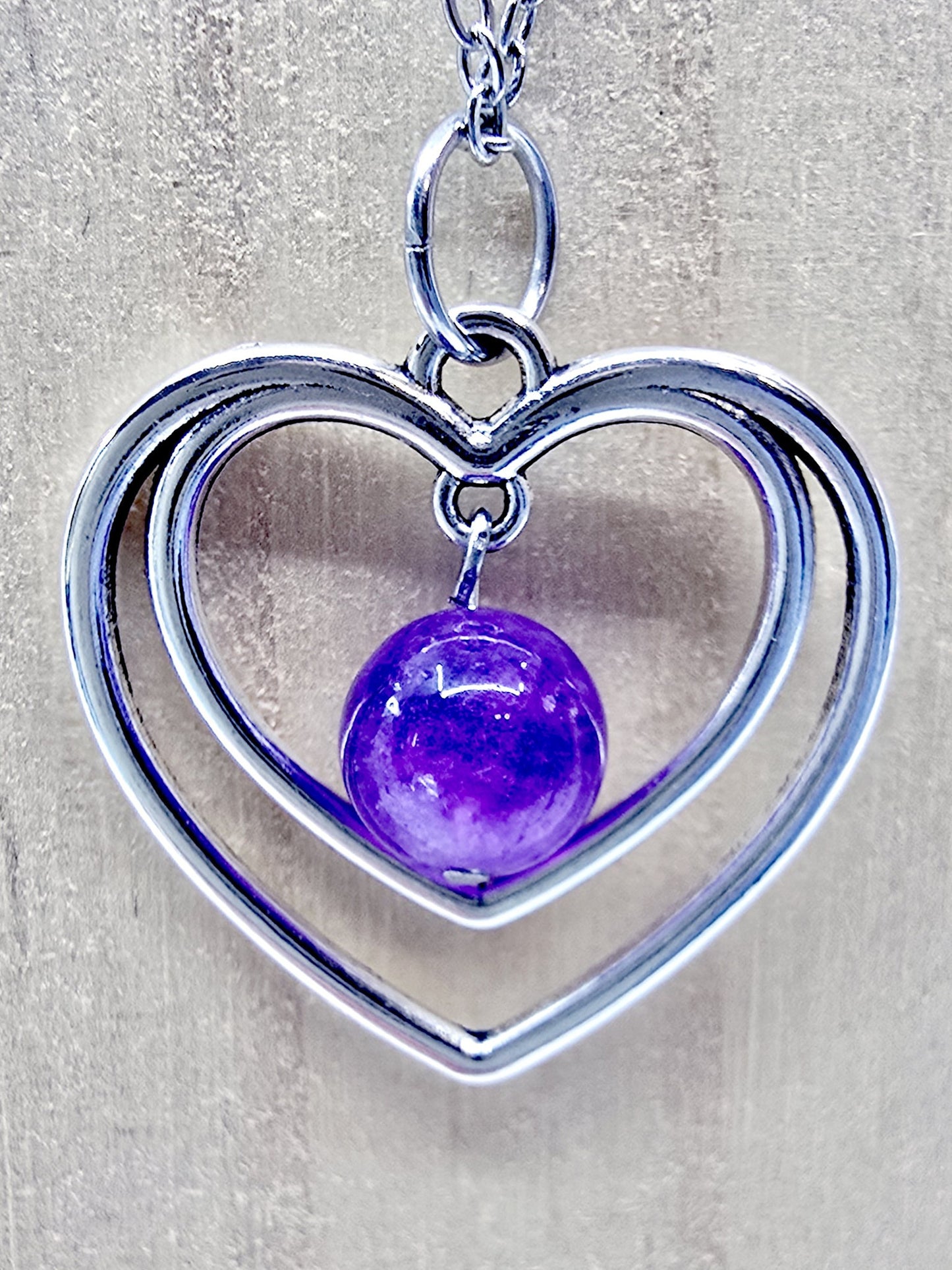 Collier duo de coeurs - Améthyste