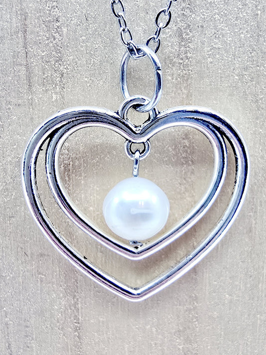 Collier duo de coeurs - Perle d'eau douce