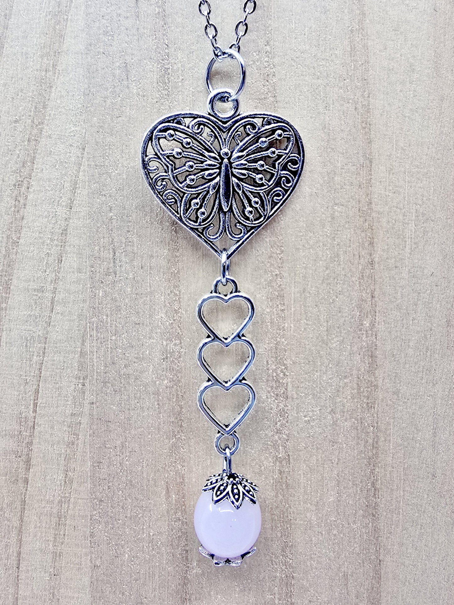 Collier butterfly - Quartz rose