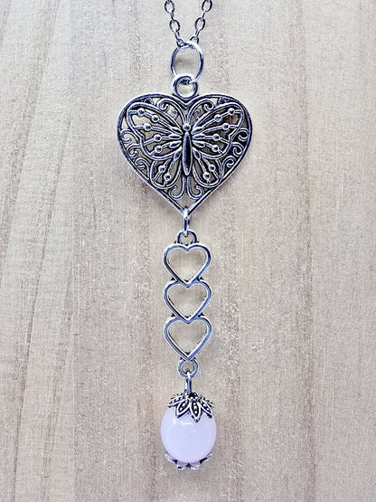 Collier butterfly - Quartz rose