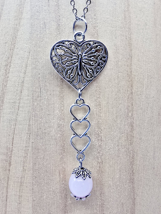 Collier butterfly - Quartz rose