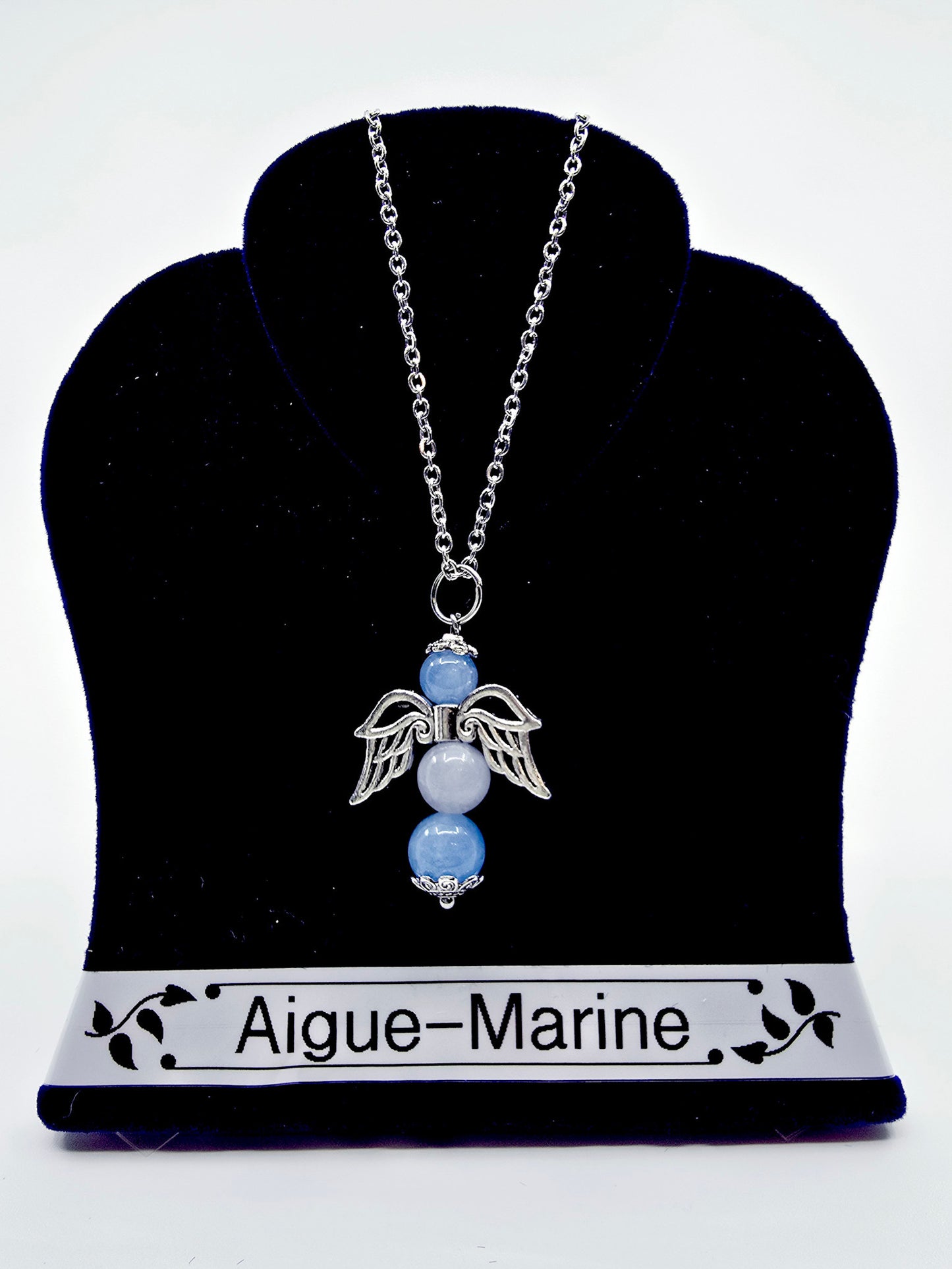 Collier ange porte-bonheur - Aigue-marine