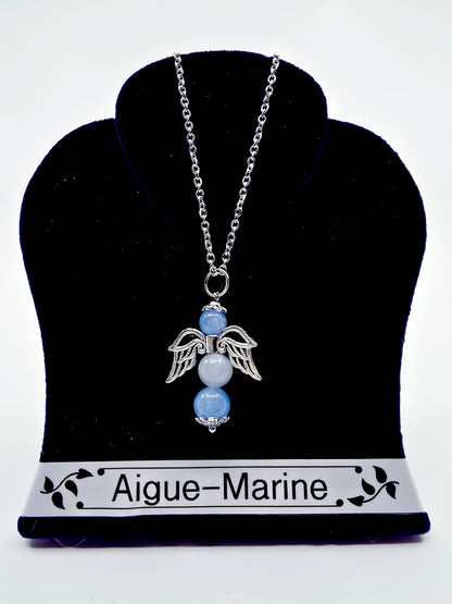 Collier ange porte-bonheur - Aigue-marine