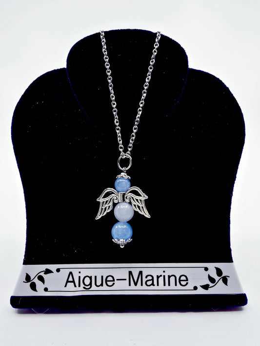 Collier ange porte-bonheur - Aigue-marine