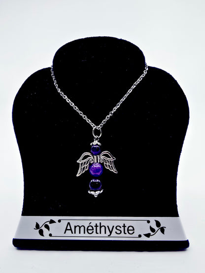 Collier ange porte-bonheur - Améthyste